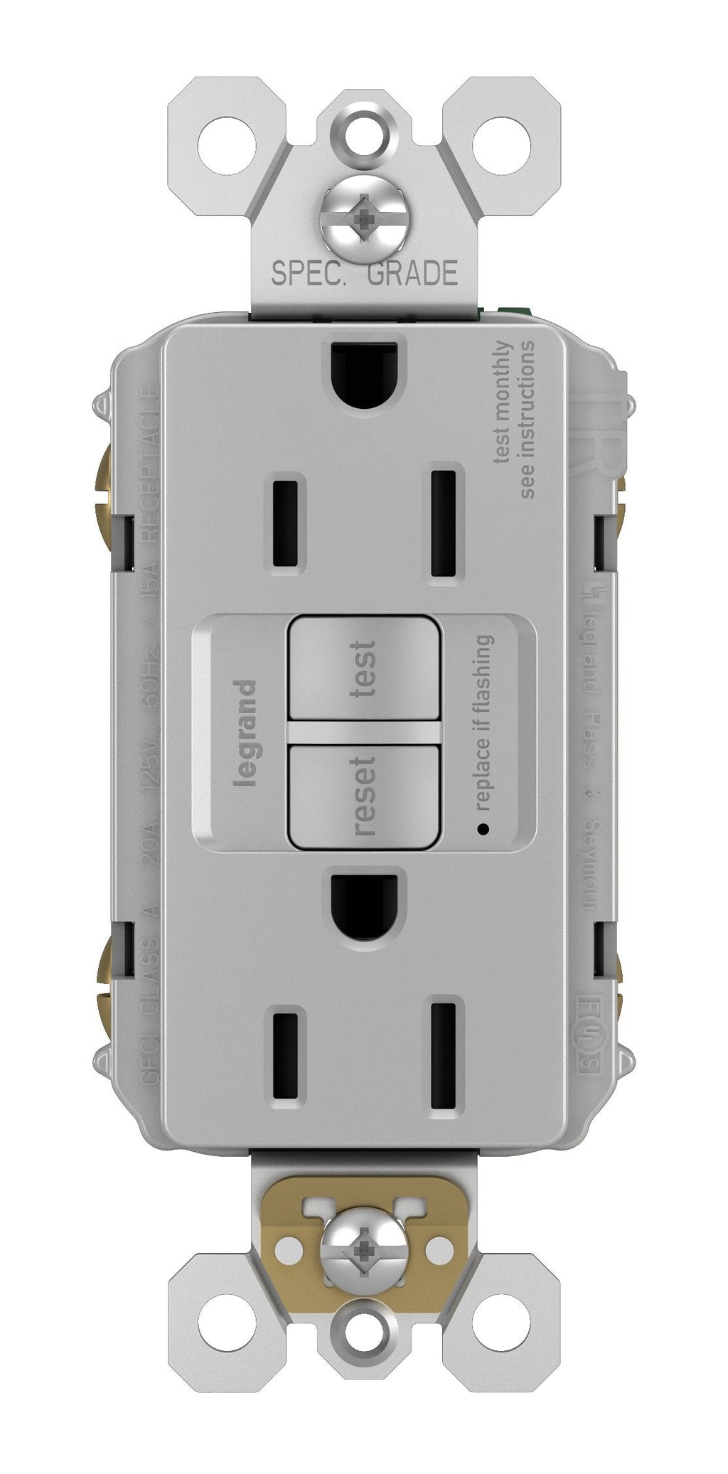 Legrand radiant Self-Test GFCI Outlet, Gray, 15 Amp, 1597GRYCCD12 Pack 1