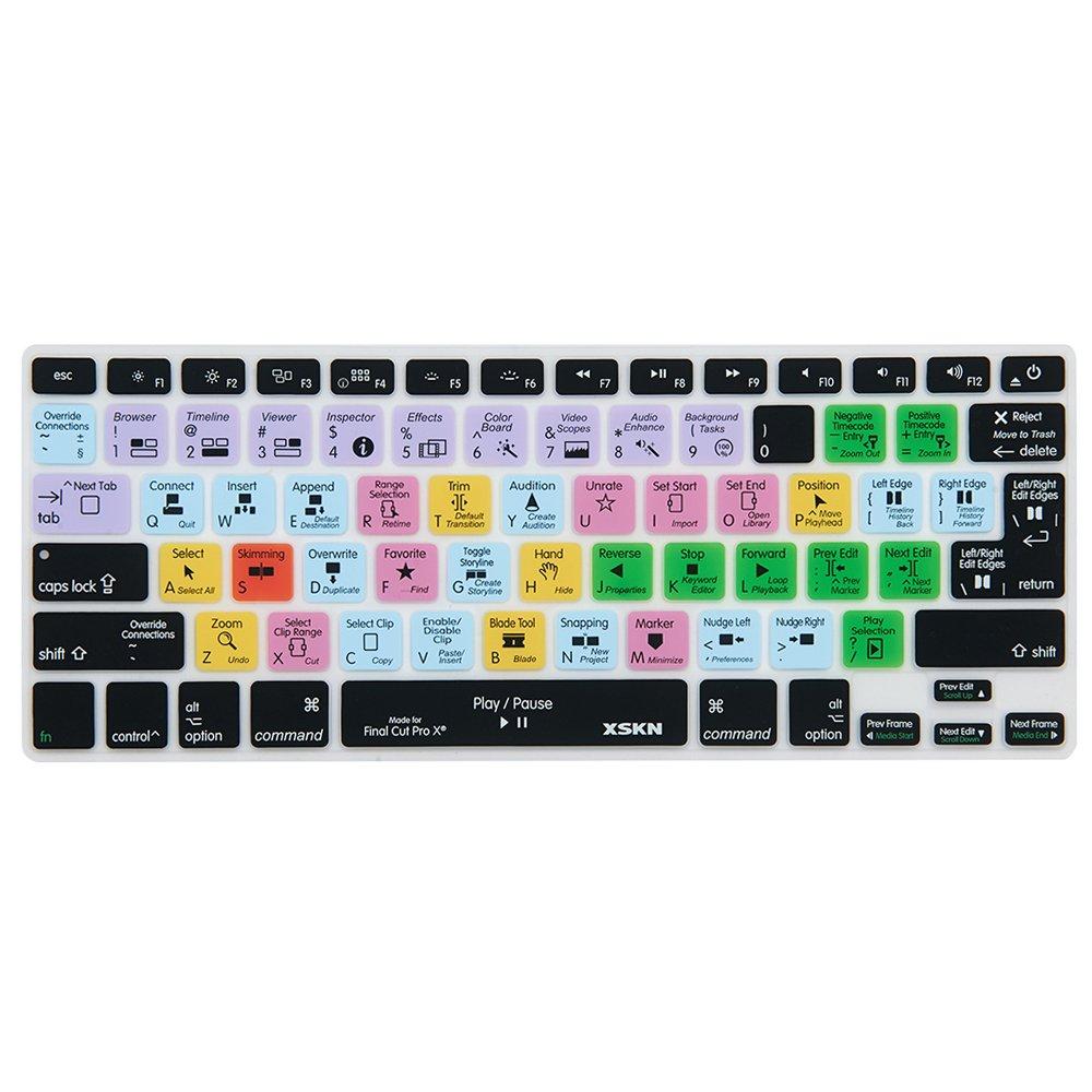 XSKN FCPX Shortcut Keyboard Skin, Final Cut Pro X 10 Silicone Keyboard Cover for MacBook Air 13, MacBook Pro 13 15 17, Retina (US & European ISO Keyboard)