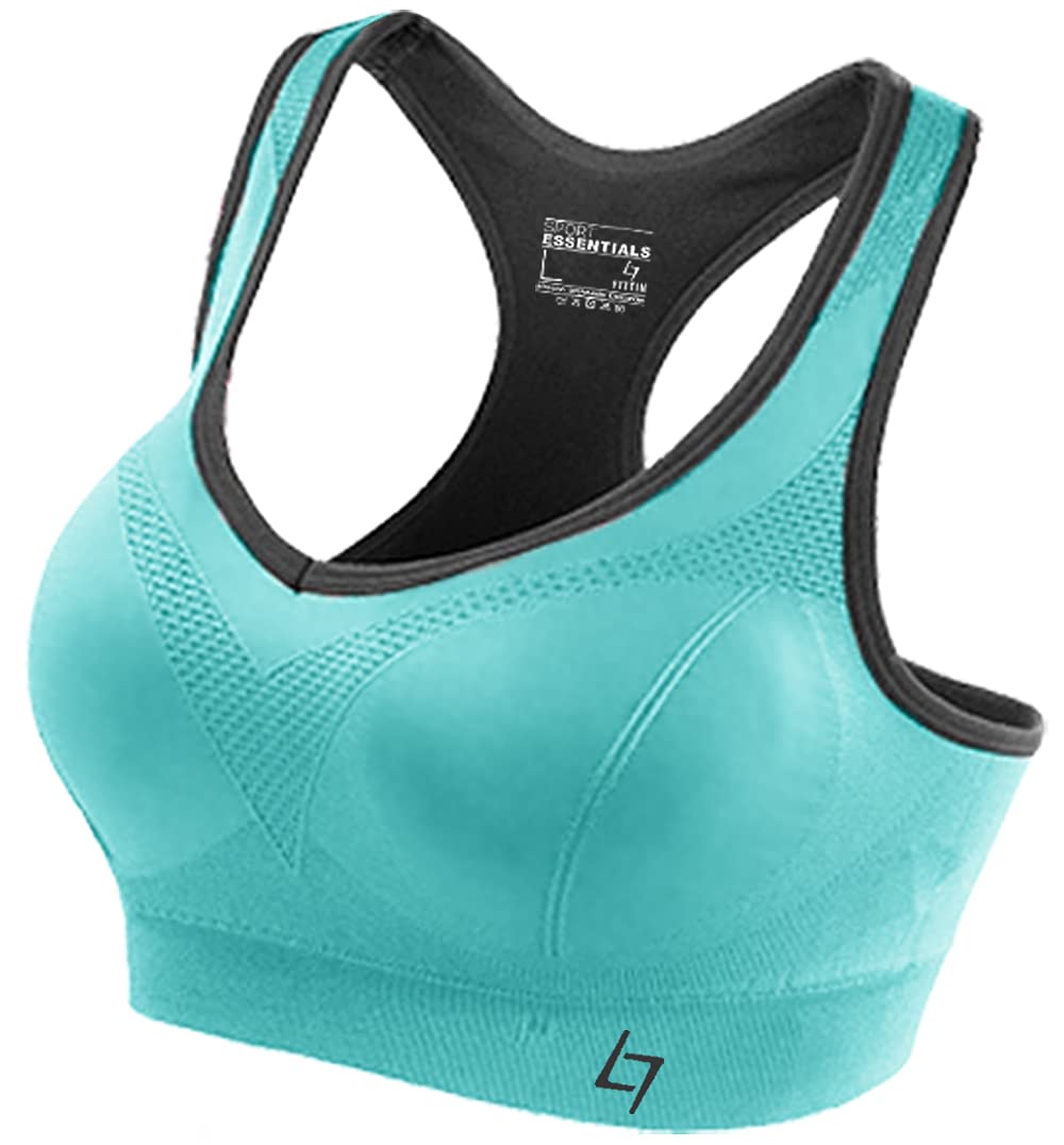 FITTIN Racerback Sports Bras for Women- Padded Seamless High Impact Support for Yoga Gym Workout Fitness Blue Small