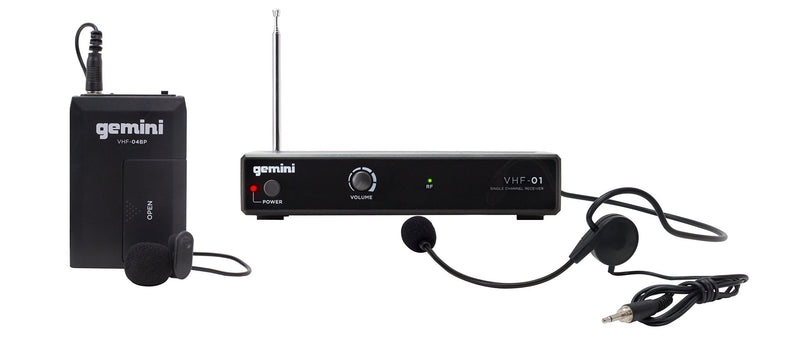 [AUSTRALIA] - Gemini VHF-01HL Professional Audio DJ Equimpent Single Channel Wireless VHF System and Lavalier Headset Microphone with 100ft Opereating Range 177.6 MHz 