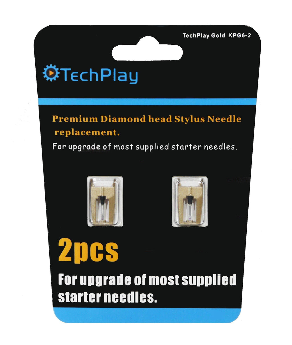 TechPlay Gold, pack of 2, Dimond tipped needle for Turntables (2Pack Gold). For up-grade of most standard supplied needels.