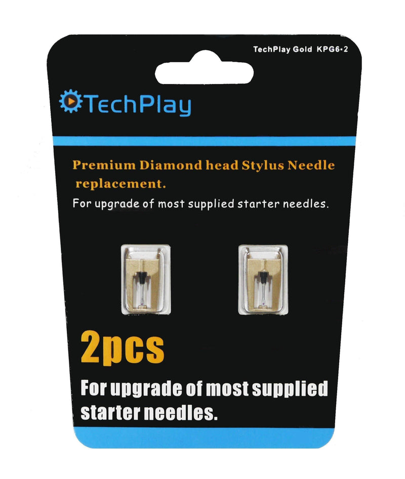 TechPlay Gold, pack of 2, Dimond tipped needle for Turntables (2Pack Gold). For up-grade of most standard supplied needels.