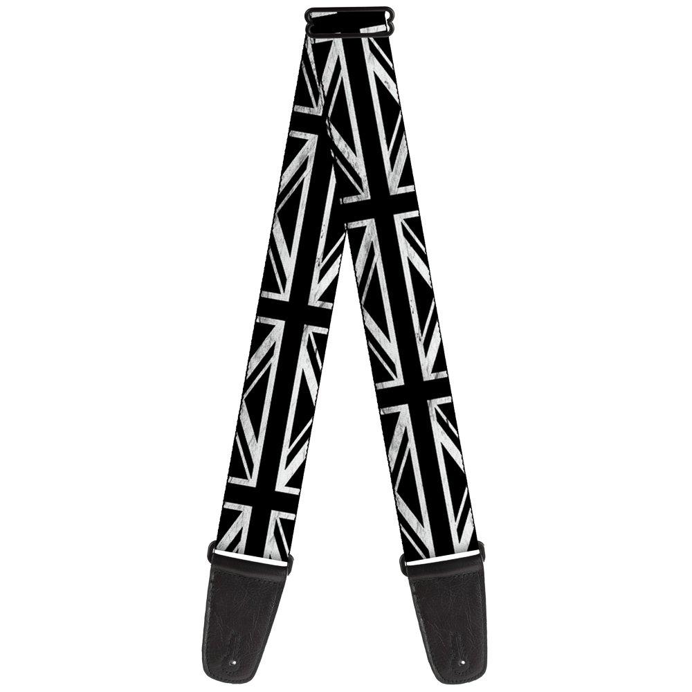 Guitar Strap Union Jack Distressed Black White 2 Inches Wide