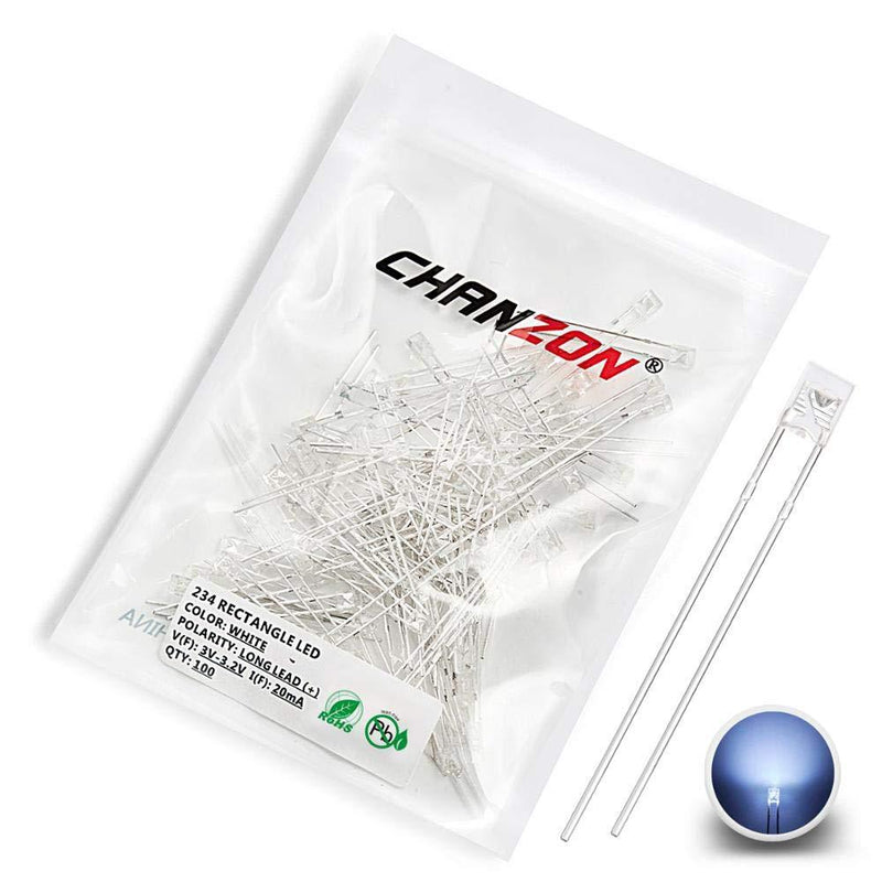 Chanzon 100 pcs 2x3x4 White LED Diode Lights 234 (Square Clear Transparent DC 3V 20mA) Bright Lighting Bulb Lamps Electronics Components Indicator Light Emitting Diodes A) White (100pcs)