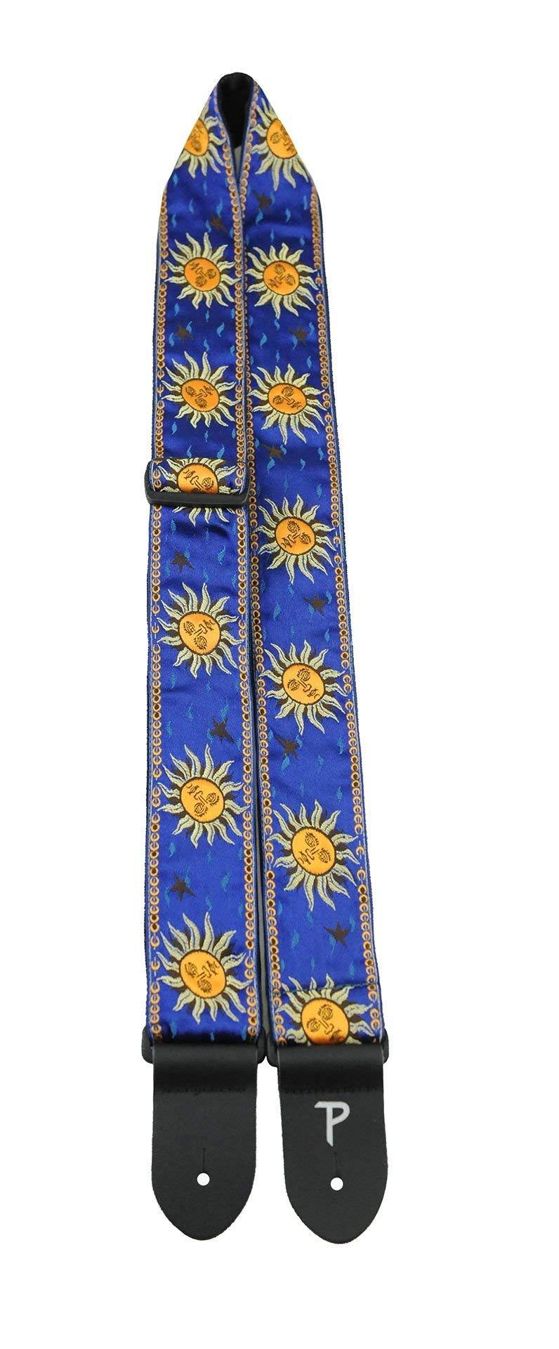 Perri's Leathers Jacquard Guitar Strap with Leather Ends, Royal Blue, Adjustable Length 39" to 58", Stylish, Comfortable, 2" Wide
