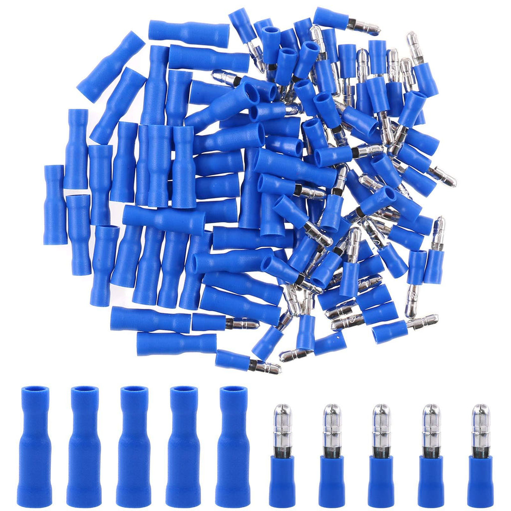 Hilitchi 50Pairs Insulated Male Female Bullet Quick Splice Wire Terminals Wire Crimp Connectors (Blue, 16-14 Gauge) Blue