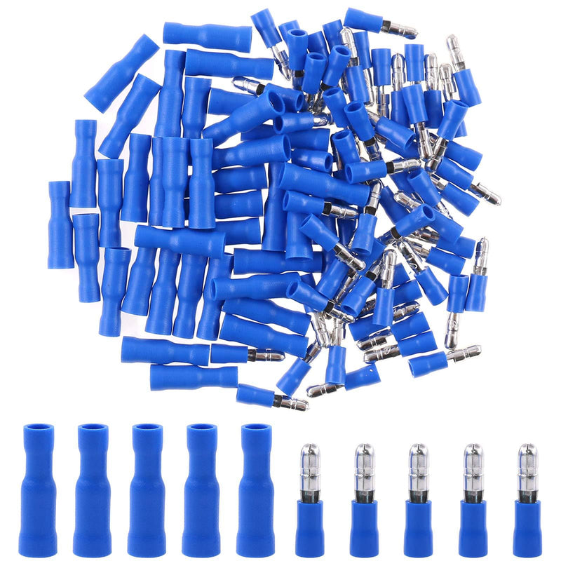 Hilitchi 50Pairs Insulated Male Female Bullet Quick Splice Wire Terminals Wire Crimp Connectors (Blue, 16-14 Gauge) Blue