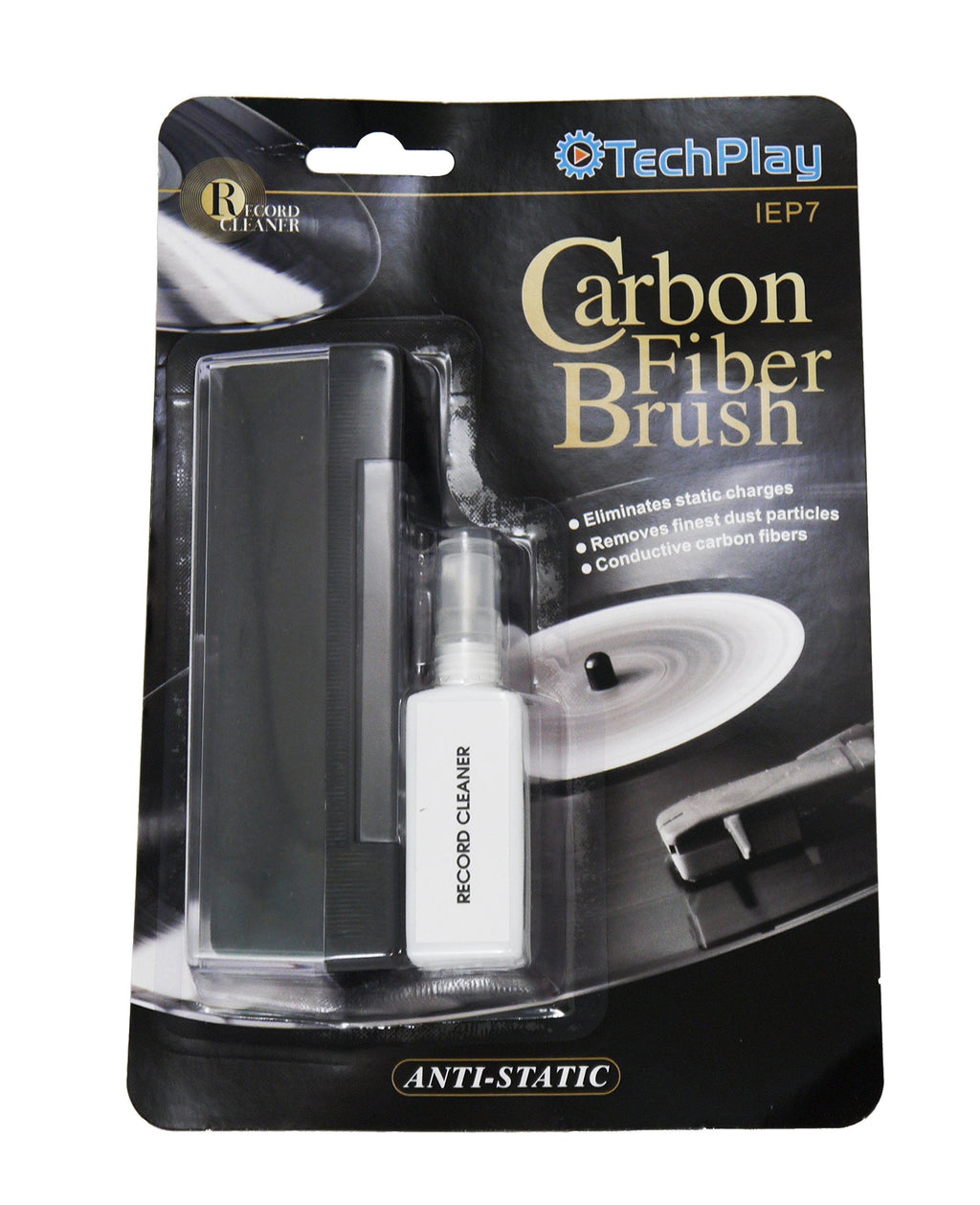 TechPlay Anti Static Carbon Fiber Record and Lp Cleaner and Washer with Stylus Brush and Record Cleaning Liquid Set Black