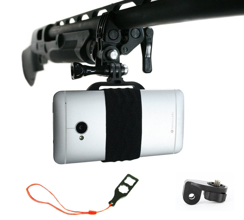 Action Mount - Sportsman's Mount for Any Smartphone: Attaches to Sports Fishing Rod, Bow, Shotgun, Rifle, Paintball, Etc. Operable with Any Phone, Or Canon Camera. Strong Hold.