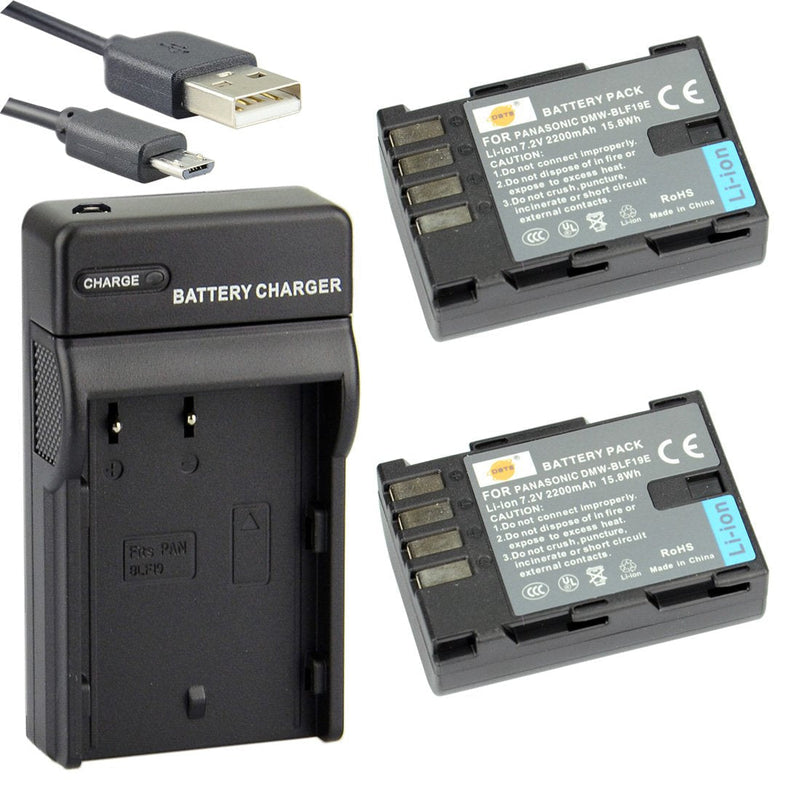 DSTE DMW-BLF19E Li-ion Battery (2-Pack) and Micro USB Charger Suit for Panasonic DMC-GH4 DMC-GH3 DMC-GH3A DMC-GH3AGK DMC-GH3GK