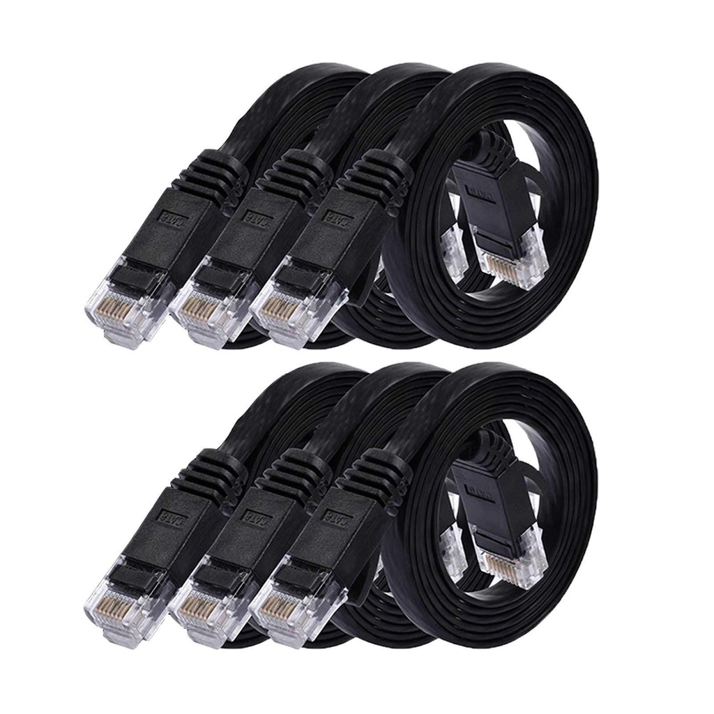 Cat 6 Ethernet Cable 3ft (6 Pack) (at a Cat5e Price but Higher Bandwidth) Flat Internet Network Cable - Cat6 Ethernet Patch Cable Short - Black Computer Cable with Snagless RJ45 Connectors