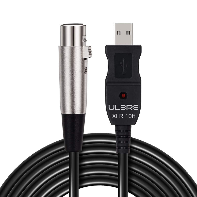 ULBRE USB Microphone Cable 10Ft, XLR To USB Cable Mic Link Converter Cable Studio Audio Cable Connector Cords Adapter for Microphones or Recording Instrument Karaoke