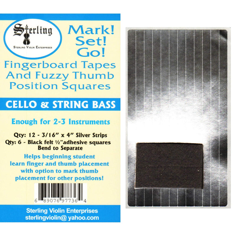 Mark! Set! Go! for Cello & Bass Instrument Fingerboard Tape: Silver Tape with Black Felt