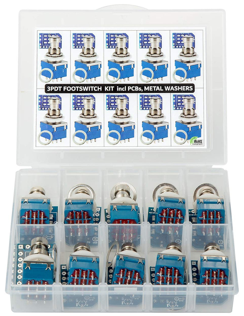 10 pcs 3pdt Stomp Footswitch incl PCB incl metal washer, for Guitar Pedal True Bypass foot switch 9 pin