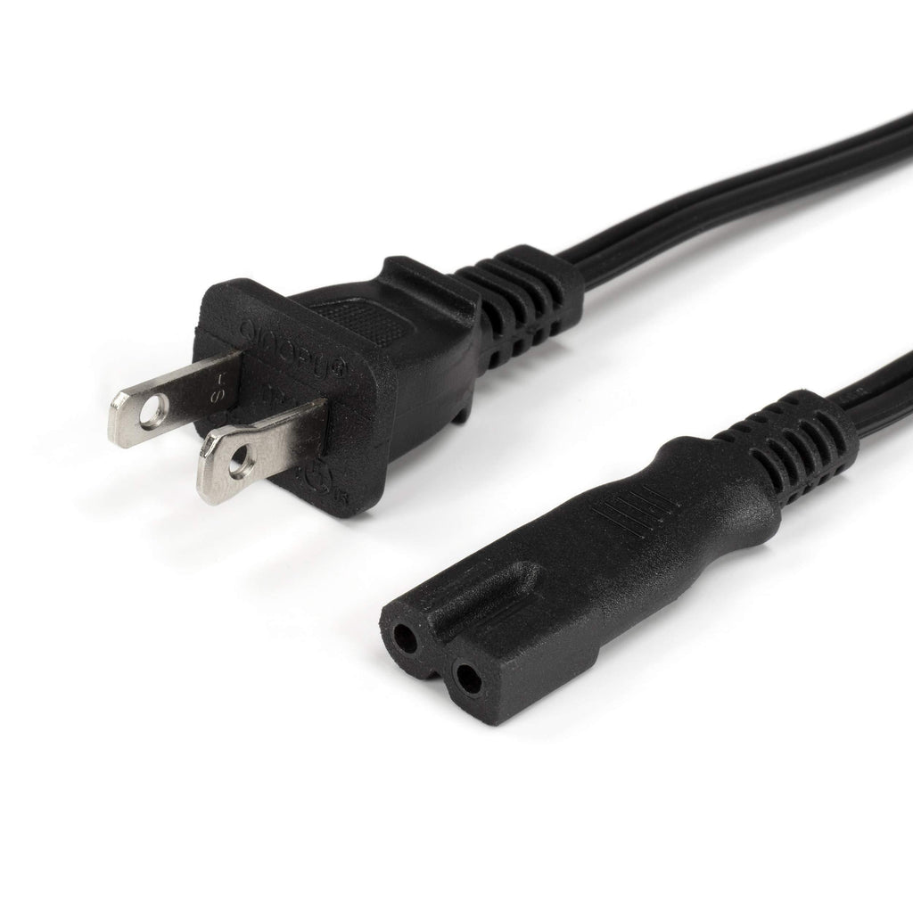 2 Prong Power Cord with Premium Quality Copper Wire Core - Polarized (Square/Round) for Satellite, CATV, Motorola & PS } NEMA 1-15P to C7 / IEC320 - UL Listed - Black, 6ft Power Cable 6 Feet (1.8 Meter)
