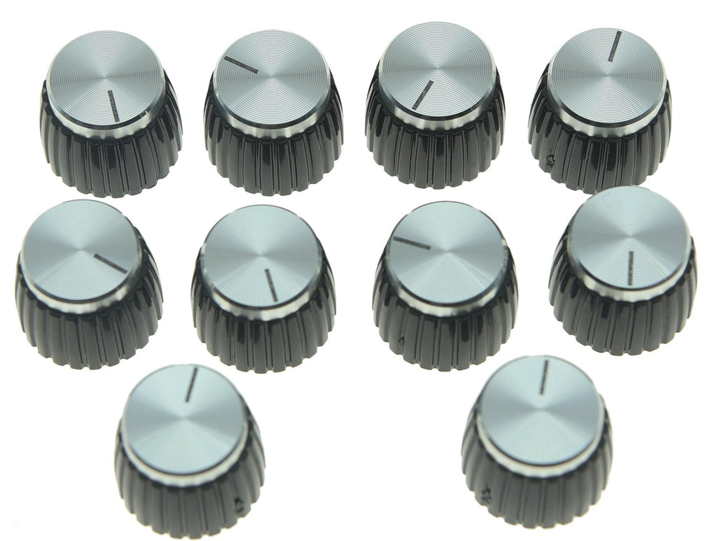 KAISH 10pcs Guitar AMP Amplifier Push on fit Knobs Black with Silver Aluminum Cap Top for Marshall Amplifiers with 6mm diameter Pots Black with Silver Cap