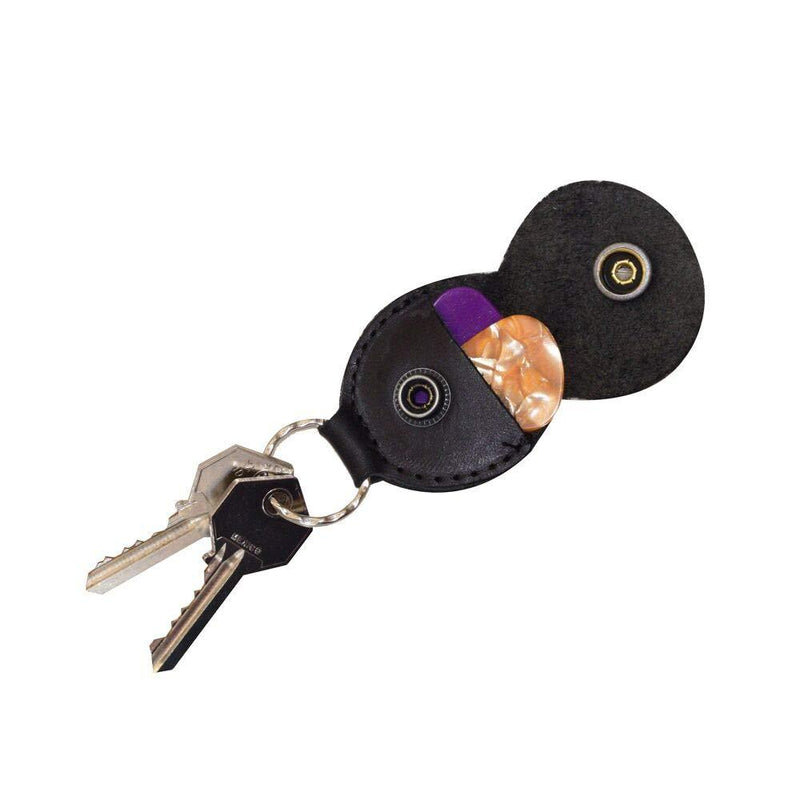 Rustic Guitar Pick Holder Leather Key Chain Handmade by Hide & Drink :: Charcoal Black