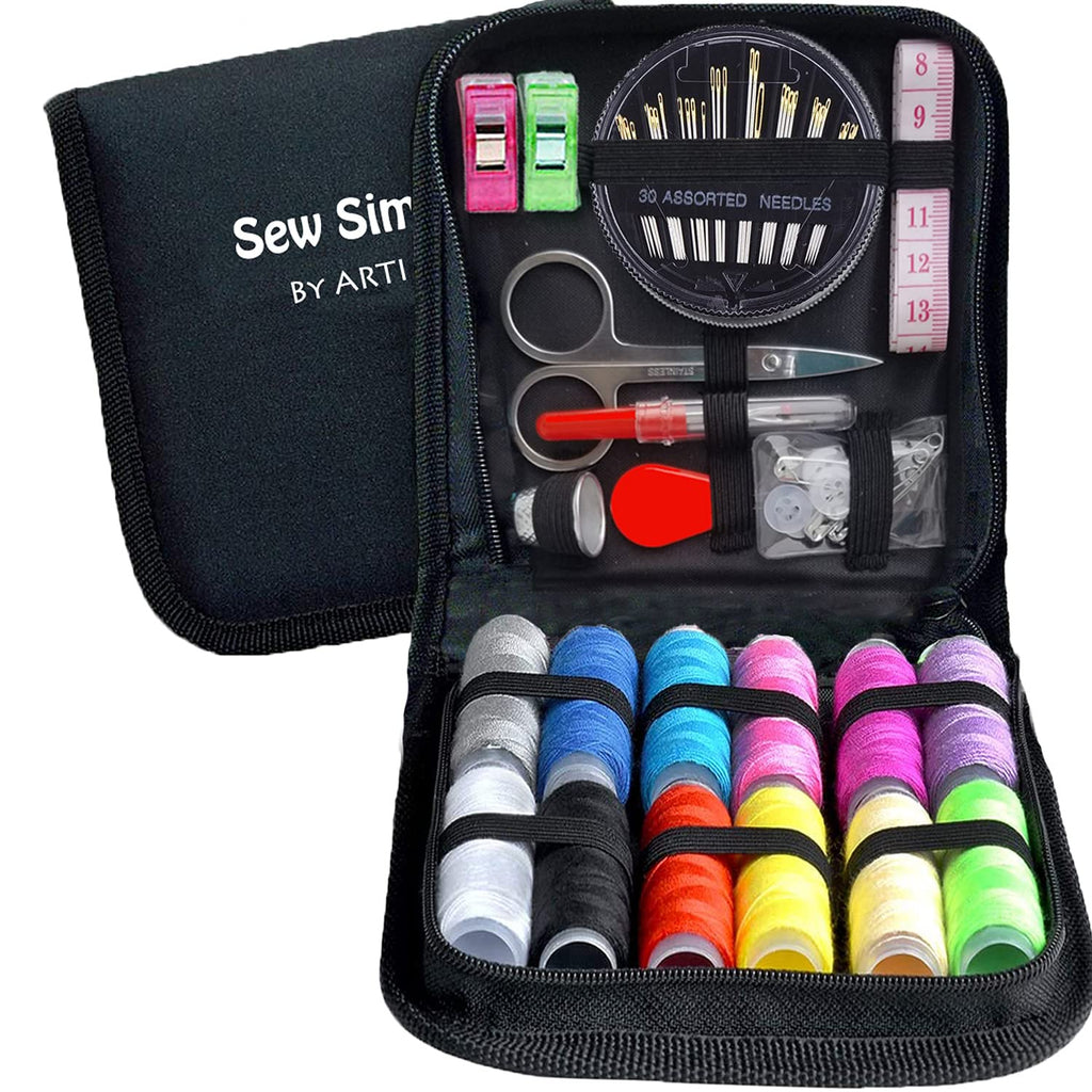 ARTIKA Mini Sewing KIT, Premium Sewing Supplies, Large Sewing Threads, Travel, Kids, Beginners and Home (Basic Black) Basic black