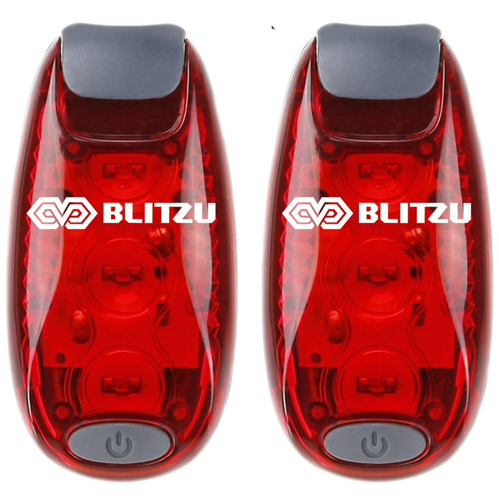 BLITZU 2 Pack LED Safety Lights Gear for Boat, Kayak, Bike, Dog Collar, Stroller, Walking, Runners and Night Running - Clip On, Strobe, Warning, Flashing, Blinking, Reflective Light Accessories Red