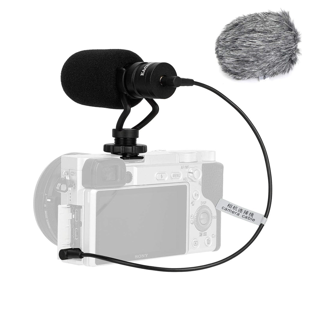 EACHSHOT Video Microphone Mic for Camera Canon, Nikon, Sony A7III A6500 A6400 A6300, Panasonic GH5 GH4, GoPro Mic Adapter, iPhone Vlog Vlogger w/ 3.5mm TRRS TRS Cable [NOT for Rebel T6]