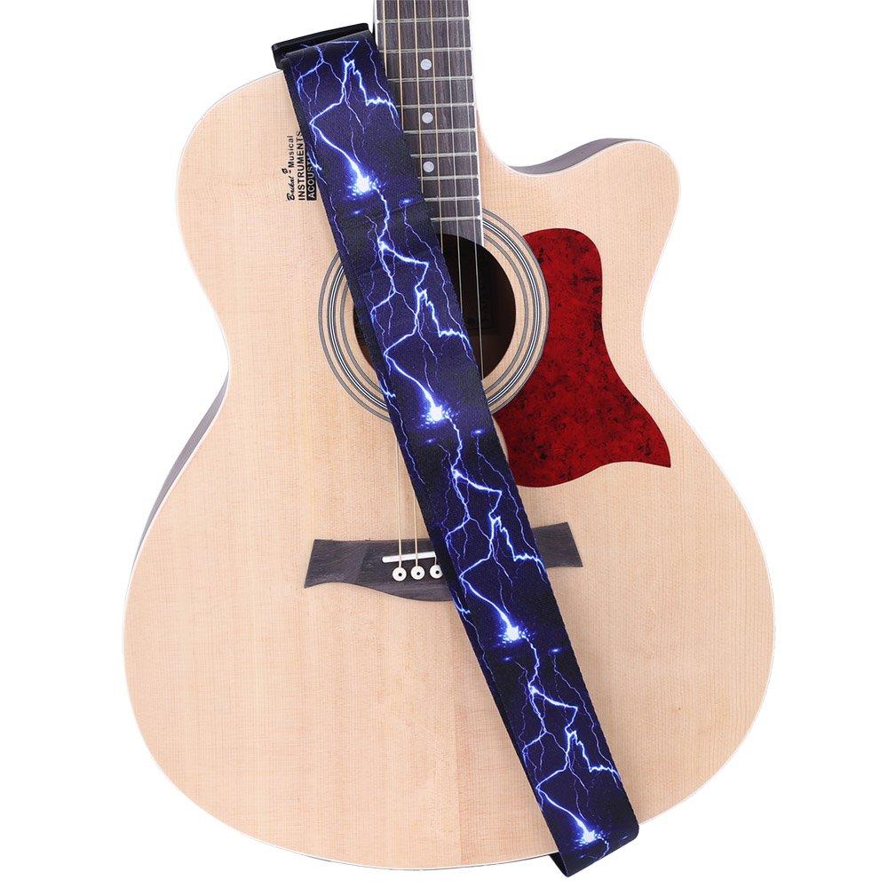 Guitar Strap with Leather Ends Guitar Shoulder Strap for Acoustic Electric Guitar and Bass (Lightening Blue)