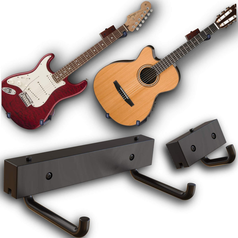 RawRock Horizontal Guitar Hanger Tilt and Display Your Guitar, Ukulele, Bass, Electric Guitar, Banjo at a Slanted Angle Sideways - Hang for easy access (Black Stain) Black Stain