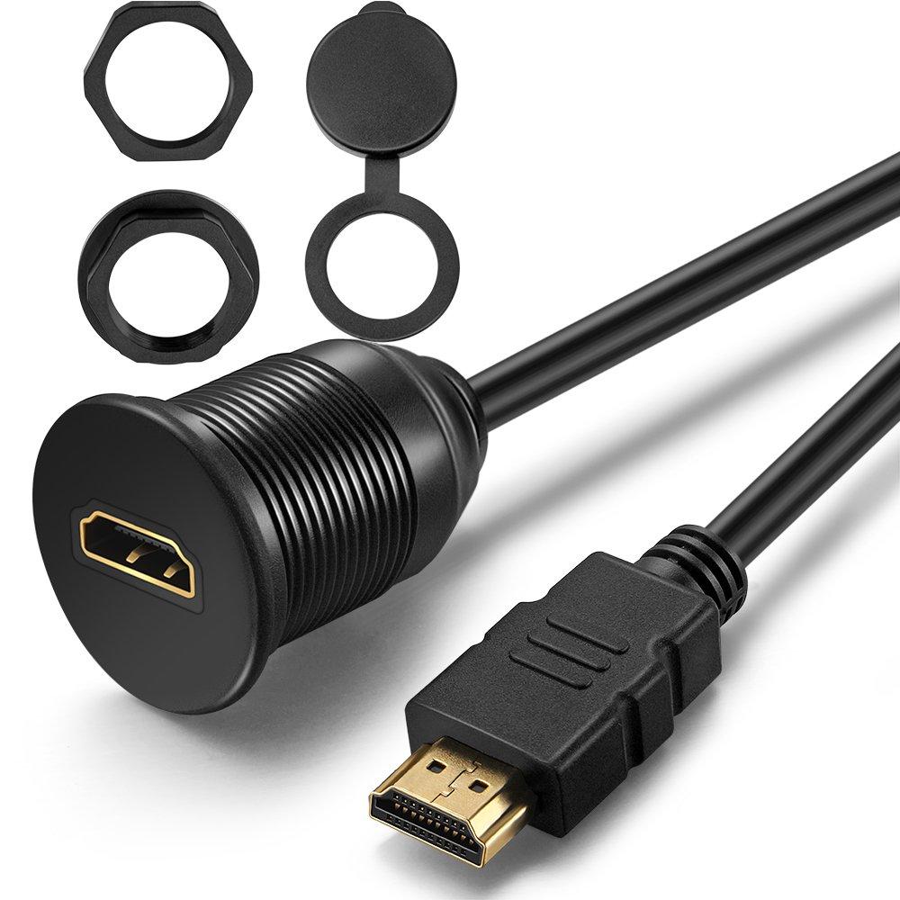 ICESPRING HDMI Panel Flush Mount Cable - 1 Meter 3ft HDMI Extension Dash Flush Panel Mount Cable for Car, Boat and Motorcycle