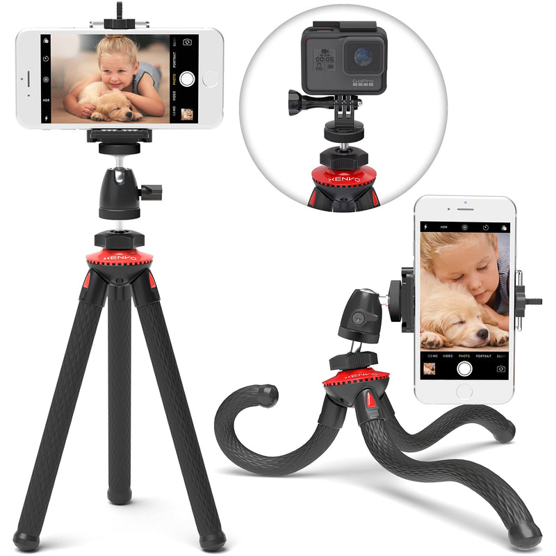 Xenvo SquidGrip Flexible Cell Phone Tripod and Portable Action Camera Holder - Compatible with iPhone, GoPro, Android, Samsung, Google Pixel and All Mobile Phones Red