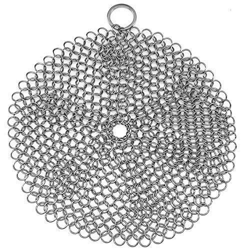 316 Stainless Steel Cast Iron Skillet Cleaner Cast Iron Scraper Chainmail Scrubber for Cast Iron Pans, Pre-Seasoned Pans, Griddle Pans, BBQ Grills, and More Pot Cookware-Round 7 Inch Diameter Stainless steel color-Round
