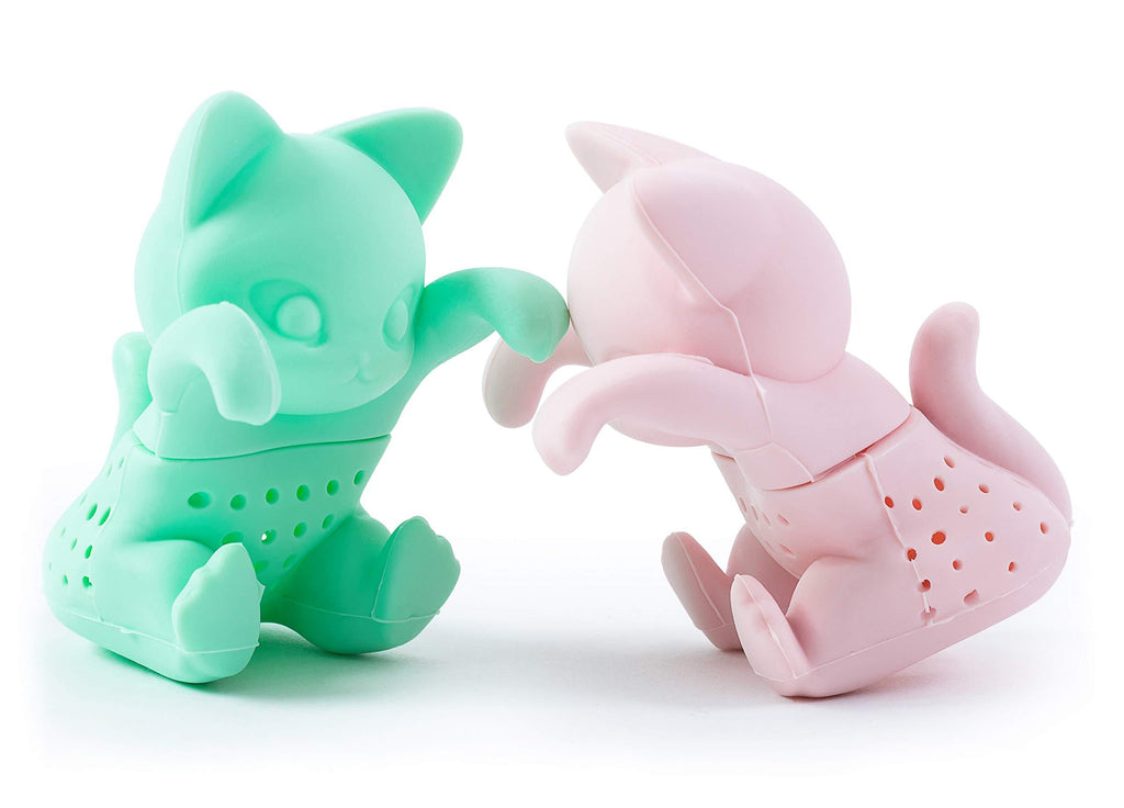 Tea Infuser Set for Loose Leaf Tea - Cute Cat-shaped Tea Strainers for Enjoyable Tea Times with Friends - Set of 2 - Pink and Mint Green