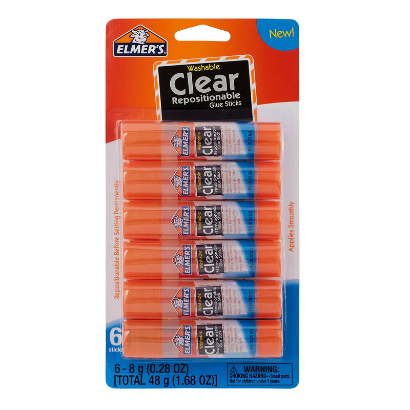 Elmer's Clear Glue Sticks, Washable, 0.28 Ounce Glue Sticks for Kids | School Supplies | Scrapbooking Supplies | Vision Board Supplies, 6 Count Standard Stick