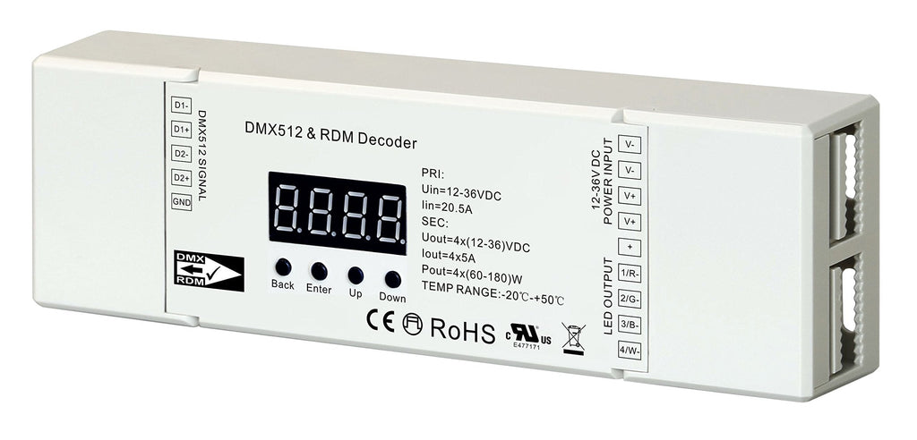 [AUSTRALIA] - SIRS-E 4 Channel CV DMX RDM Digital PWM Decoder for RGB & RGBW LED Lighting 12-36V DC UL Recognized Controller 4x5A Dimmer 5821 SR-2108FA-4CH 