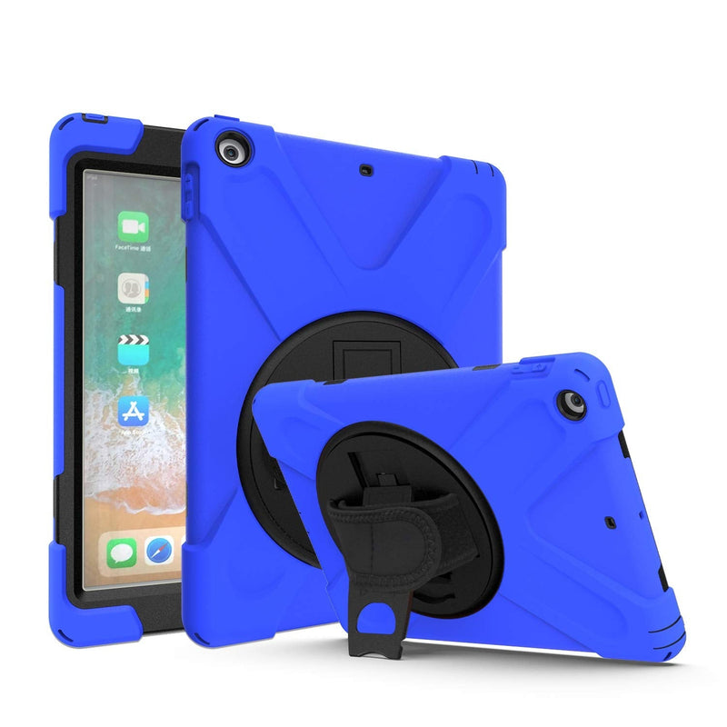 KIQ iPad 9.7 5th 6th Gen Case, Heavy Duty, Shockproof, Stand, Handstrap, Carrying Strap, Screen Protector Cover for Apple iPad 5th 2017, 6th 2018 Generation (Shield Blue) Shield Blue