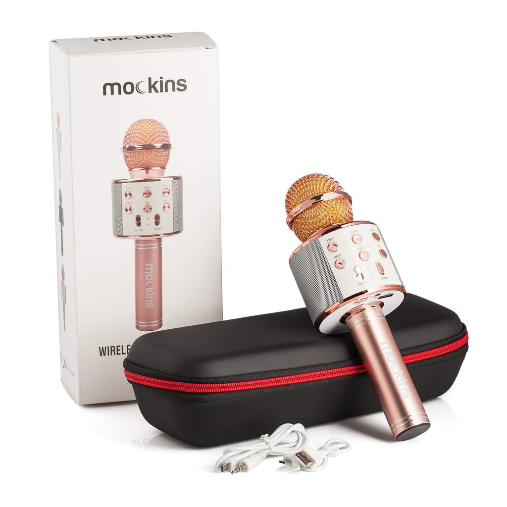 mockins Wireless Bluetooth Karaoke Microphone with Built in Bluetooth Speaker All-in-One Karaoke Machine | Compatible with Android & iOS iPhone - Rose Gold Color