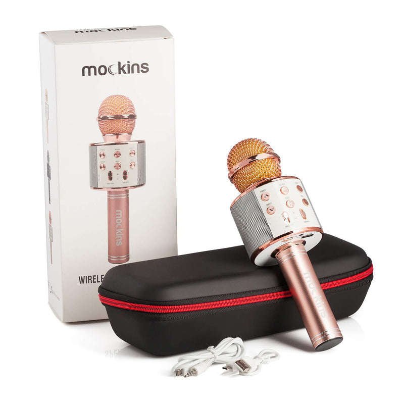 mockins Wireless Bluetooth Karaoke Microphone with Built in Bluetooth Speaker All-in-One Karaoke Machine | Compatible with Android & iOS iPhone - Rose Gold Color