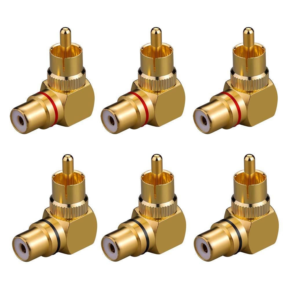 Eightnoo RCA Right Angle Adapter - 90° Female to Male Gold-Plated Connector for Wall Mounted TV as Space Saver (6) 6