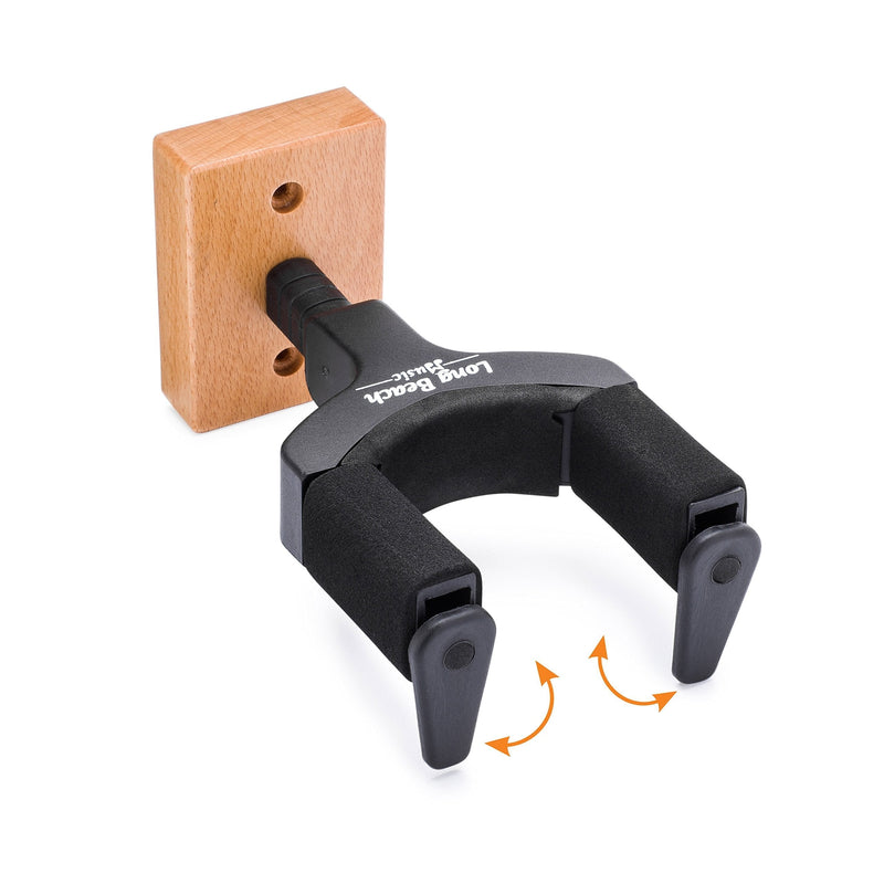 Guitar Hanger Wall Mount Stand with Auto Lock Tabs- Solid Wood Base- for Acoustic, Electric and Bass- Bracket Hook Holder Keeps Your Instrument Secure