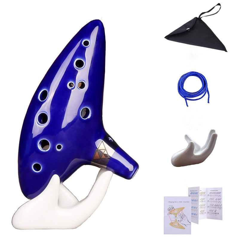 Aovoa Legend of Zelda Ocarina 12 Hole Alto C with Getting Started Guide Display Stand and Protective Bag BLUE NEW