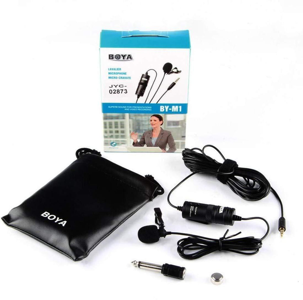 Boya BYM1 by Shotgun Video Microphone by-M1 Ultimate 3.5mm Lapel Mic Clip-On Video Recording Omnidirectional Condenser for iPhone Android Smartphone Mac Tablet DSLR Camcorder, Black