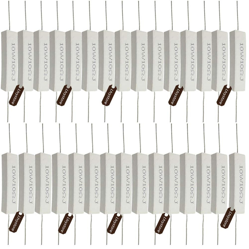 Cement Resistor,Ltvystore 30Packs 10W 10 Ohm 5% Axial Lead Wire Wound Fixed Ceramic Cement Resistors Flame Resistance 1.9" x 0.39" x 0.35"
