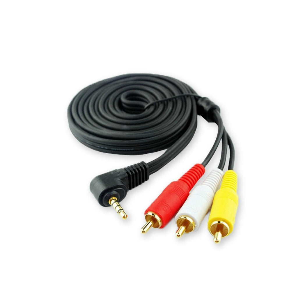 HTTX 3.5mm Male Audio Stereo Jack to 3 RCA Female AV Camcorder Adapter Connector Extension Cable 90 Degree Angled 4 Pole 5-Feet