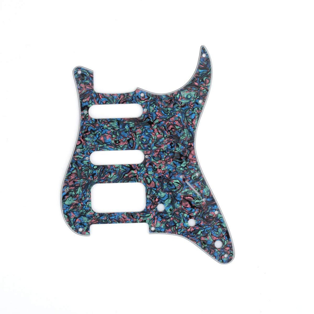 Musiclily Pro 11-Hole Round Corner HSS Guitar Strat Pickguard for USA/Mexican Stratocaster 4-screw Humbucking Mounting Open Pickup, 4Ply Abalone Shell