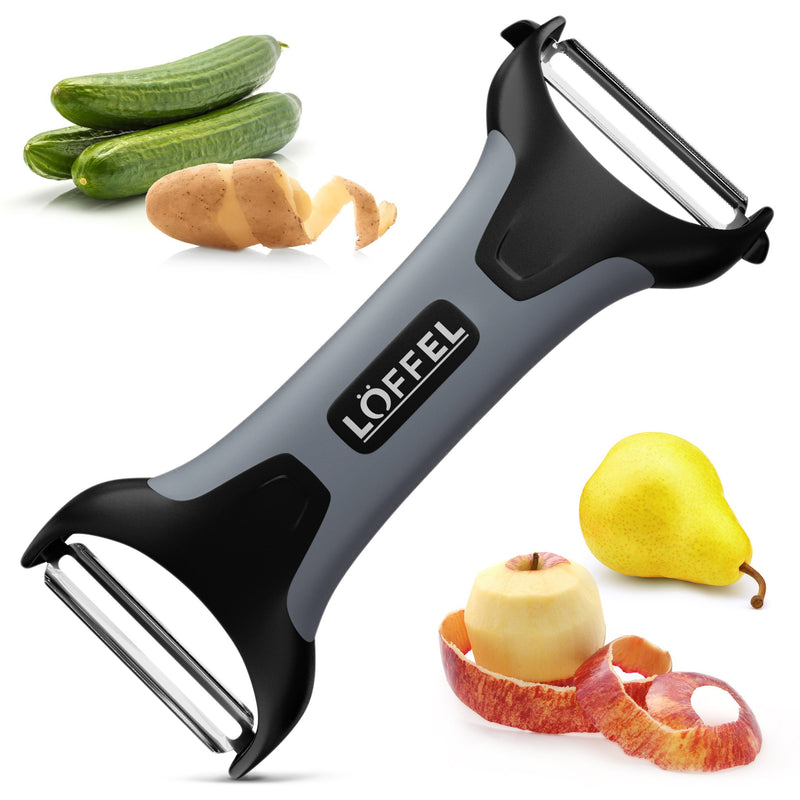 Peeler for Potato Vegetable Orange - Heavy Duty Double Sided Dual Purpose Non Slip Grip Apple Fruit Y Peeler with Ultra Sharp Stainless Steel Straight and Serrated Blades, Dishwasher Safe