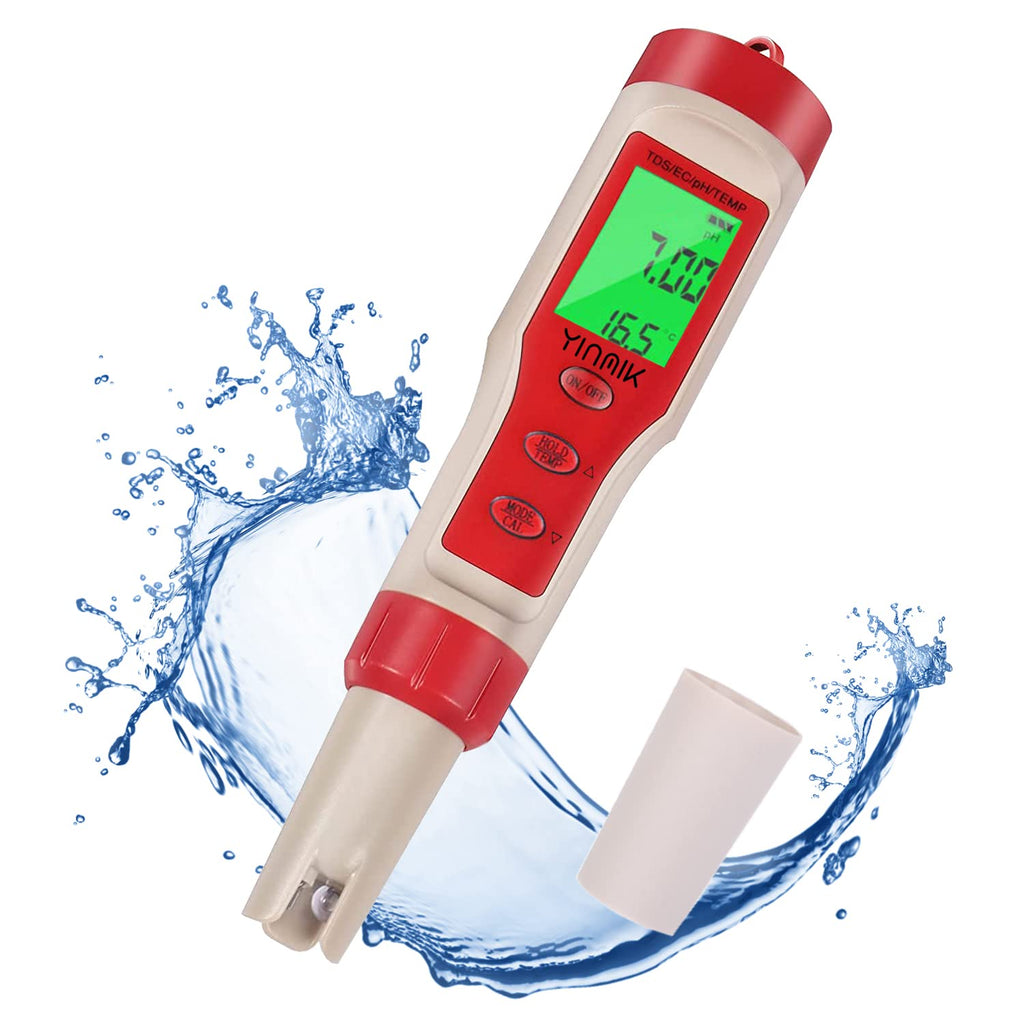 Professional Multifunctional 4 in 1 TDS PH Meter Digital Water Tester, YINMIK PH/TDS/EC/Temperature Meter 4 in 1, Water Quality Monitor Tester Kit for Pools, Drinking Water, Hydroponic, Aquariums