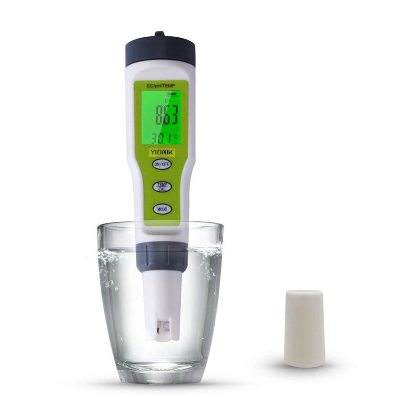 YINMIK PH Tester Digital, PH/EC/Temperature Meter 3-in-1, 0.01pH High Accuracy, 0.01pH Resolution, 0-14pH Measurement Range, Water Quality Tester with Auto Calibration for Hydroponic, Aquariums, etc