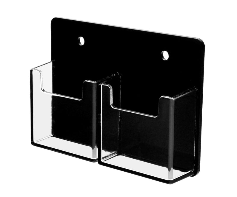 Marketing Holders 2 Pocket Business Card Holder Wall Mount 2 Vertical Pockets Black Back and Clear Pocket Black Back Clear Pockets 2 Pocket Vertical