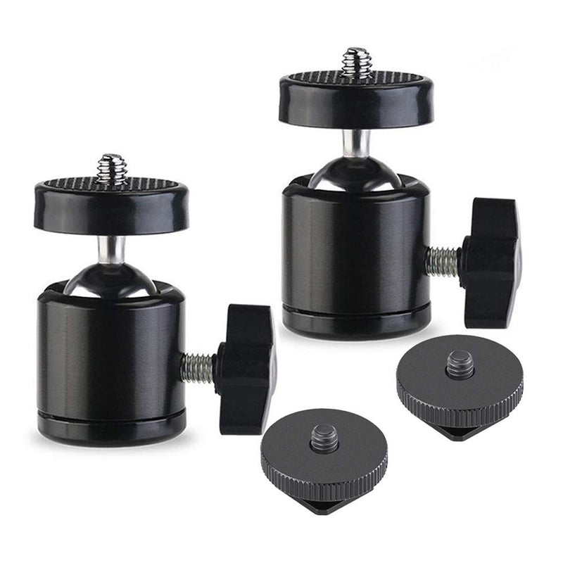 SLOW DOLPHIN Hot Shoe Mount Adapter 360 Degree Swivel Mini Ball Head 1/4 Tripod Screw Head for Cameras, Camcorders, Smart Phone, Gopro, LED Video Light, Microphone(2 Packs)