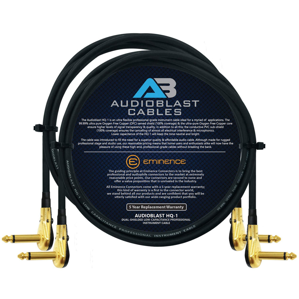[AUSTRALIA] - 2 Units - 5 Foot - Audioblast HQ-1 - Ultra Flexible - Dual Shielded (100%) - Instrument Effects Pedal Patch Cable w/Low-Profile, R/A Gold Pancake TS (6.35mm) Plugs & Dual Staggered Boots 