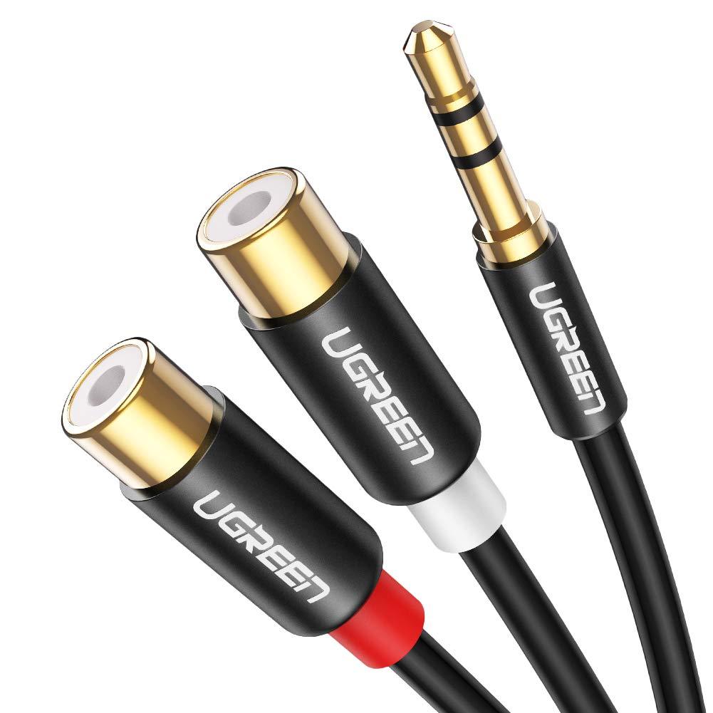 UGREEN 3.5MM Male to 2 RCA Female Jack Stereo Audio Cable Y Adapter Gold Plated Compatible for iPhone iPod iPad MP3 Tablets HiFi Stereo System Computer Sound Speaker