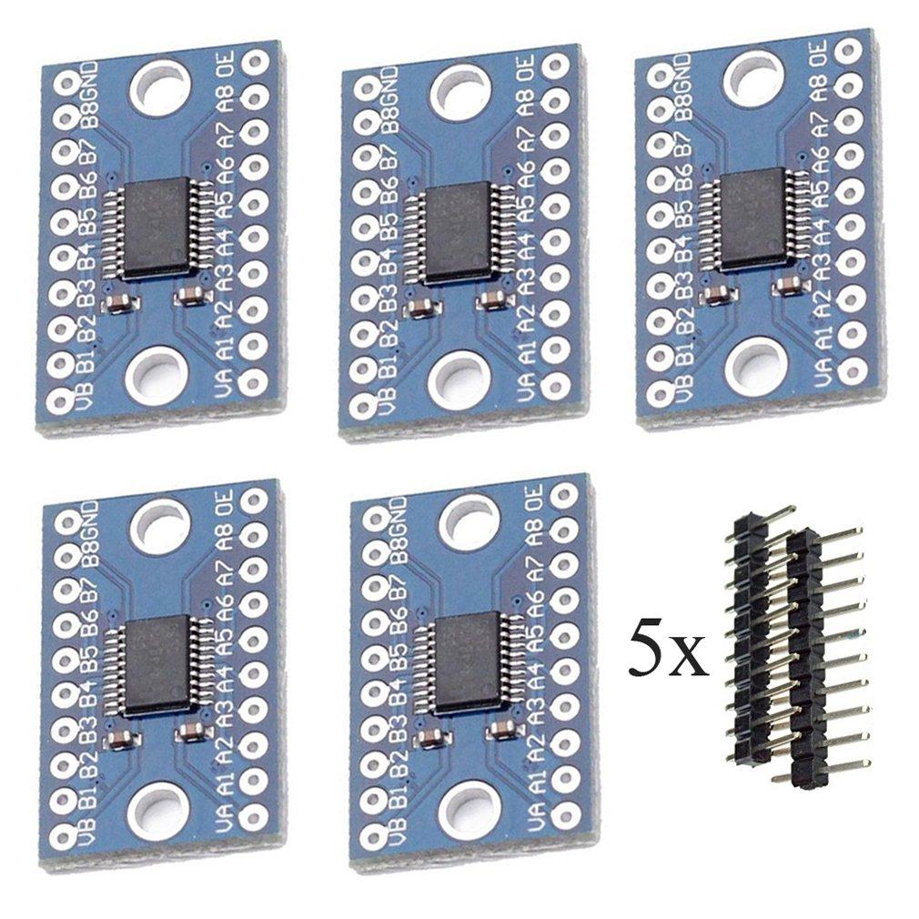 HiLetgo 5pcs TXS0108E High Speed Full Duplex 8 Way 8 Channel Level Conversion Module 8-Bit 8 CH Logic Level Bi-Directional Converter Module